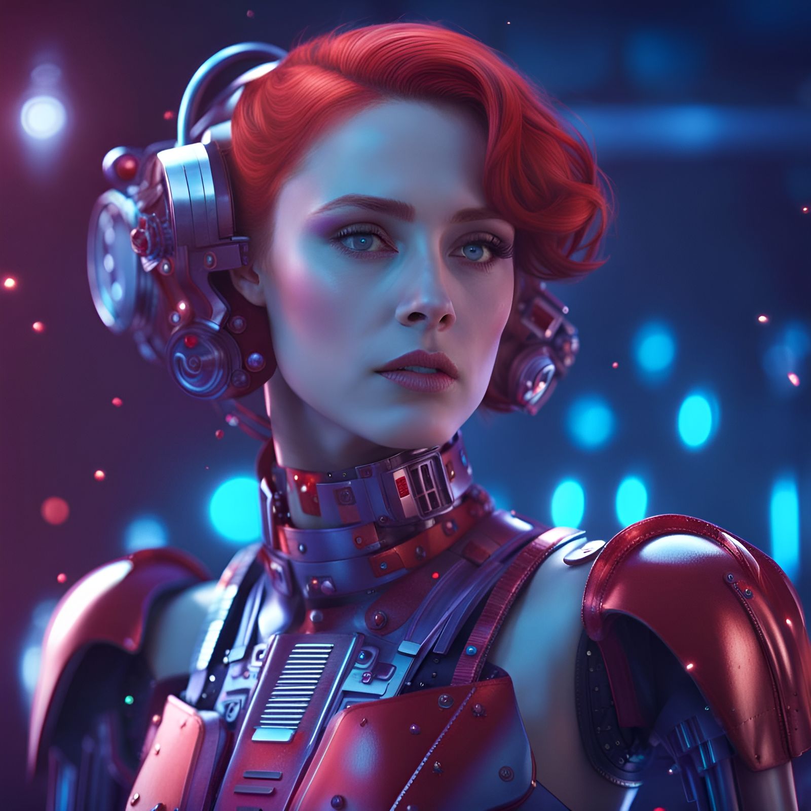 Robot Woman Portrait in Retro Sci-Fi Style