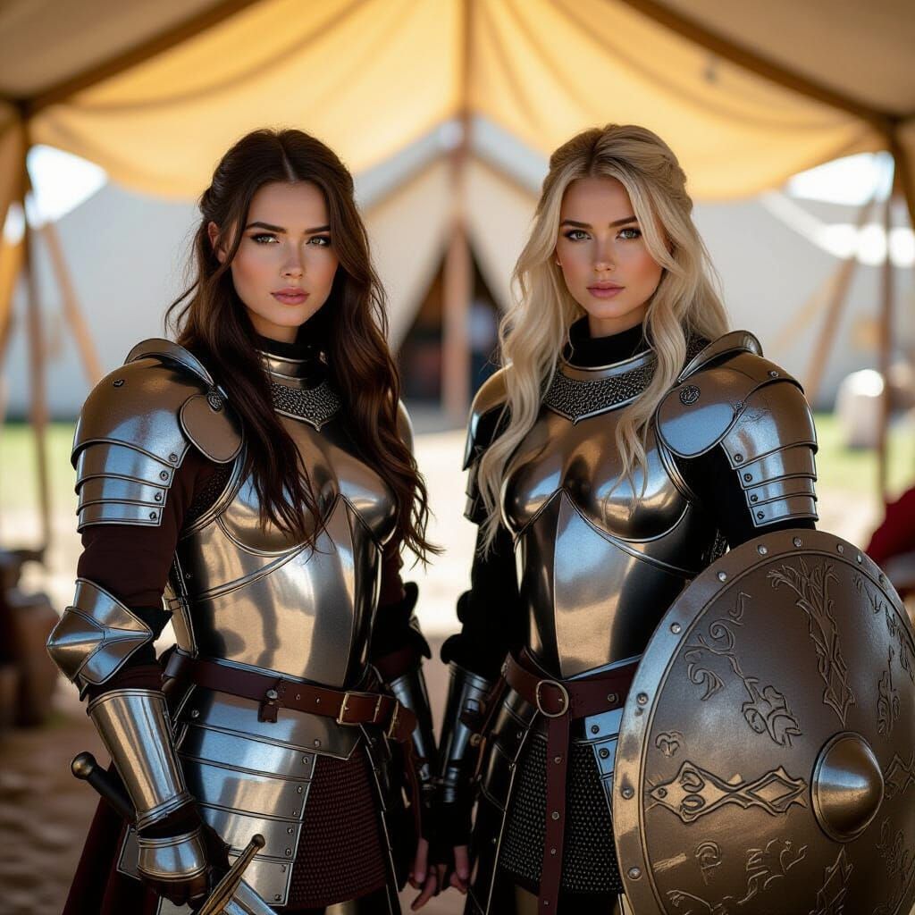 Armored Sisters Stand Ready with Swords and Shields