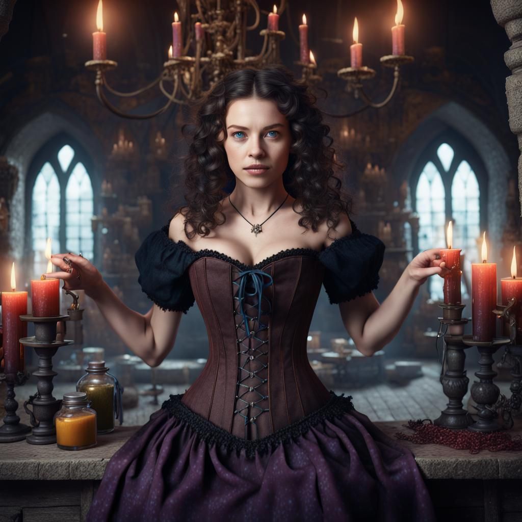 Medieval Witch in Castle Lair, Detailed Matte Painting