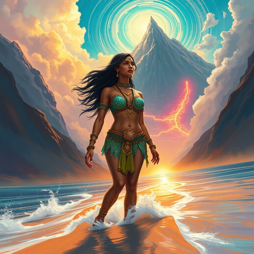 Indian Woman in Bikini Walks at Mount Meru