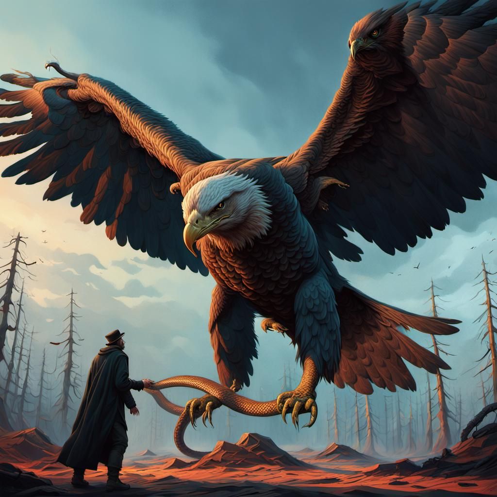 Eagle and Snake Clash in Fantasy Art
