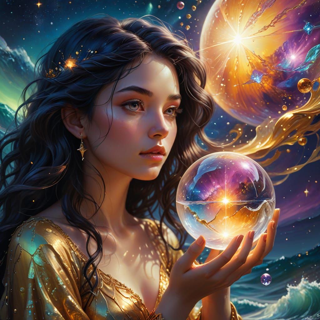 Surreal Goddess Contemplates Cosmic Secrets