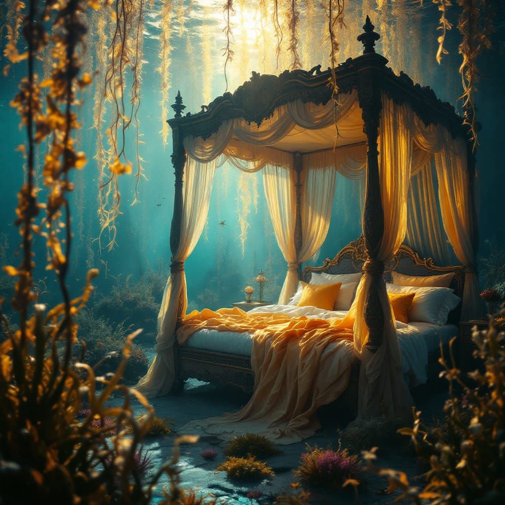 Ethereal Underwater Bedroom in Cinematic Style