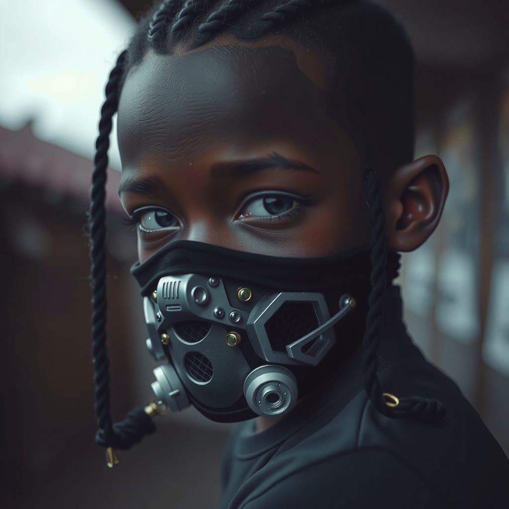 Angry Masked Youth in Dystopian Art Style