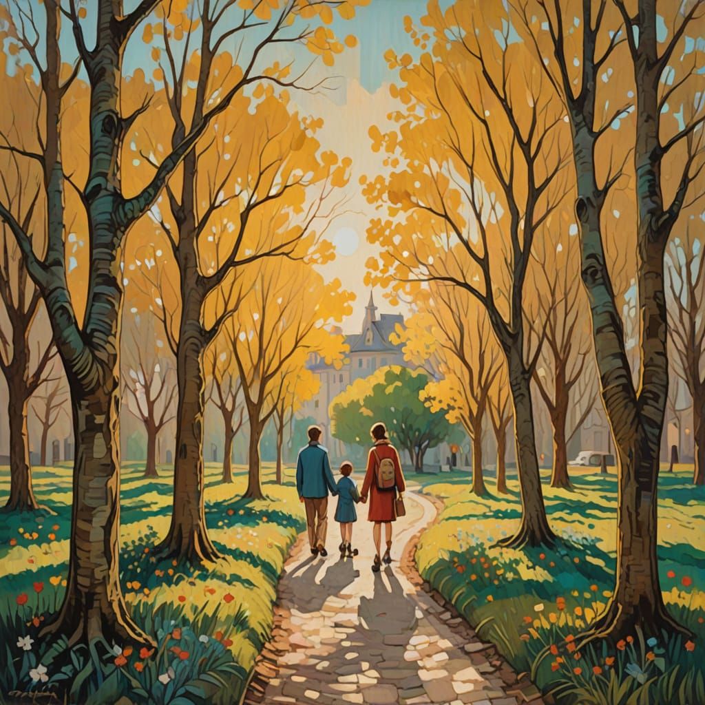 Art Brut Painting of Nostalgic Childhood Memories in Golden ...