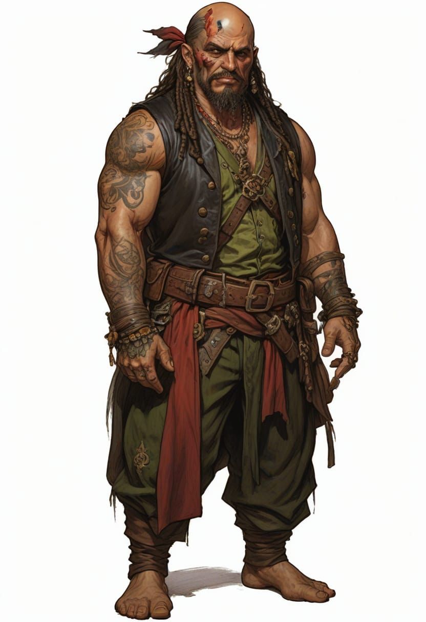 Tattooed Pirate Illustration in Heroic Fantasy Style