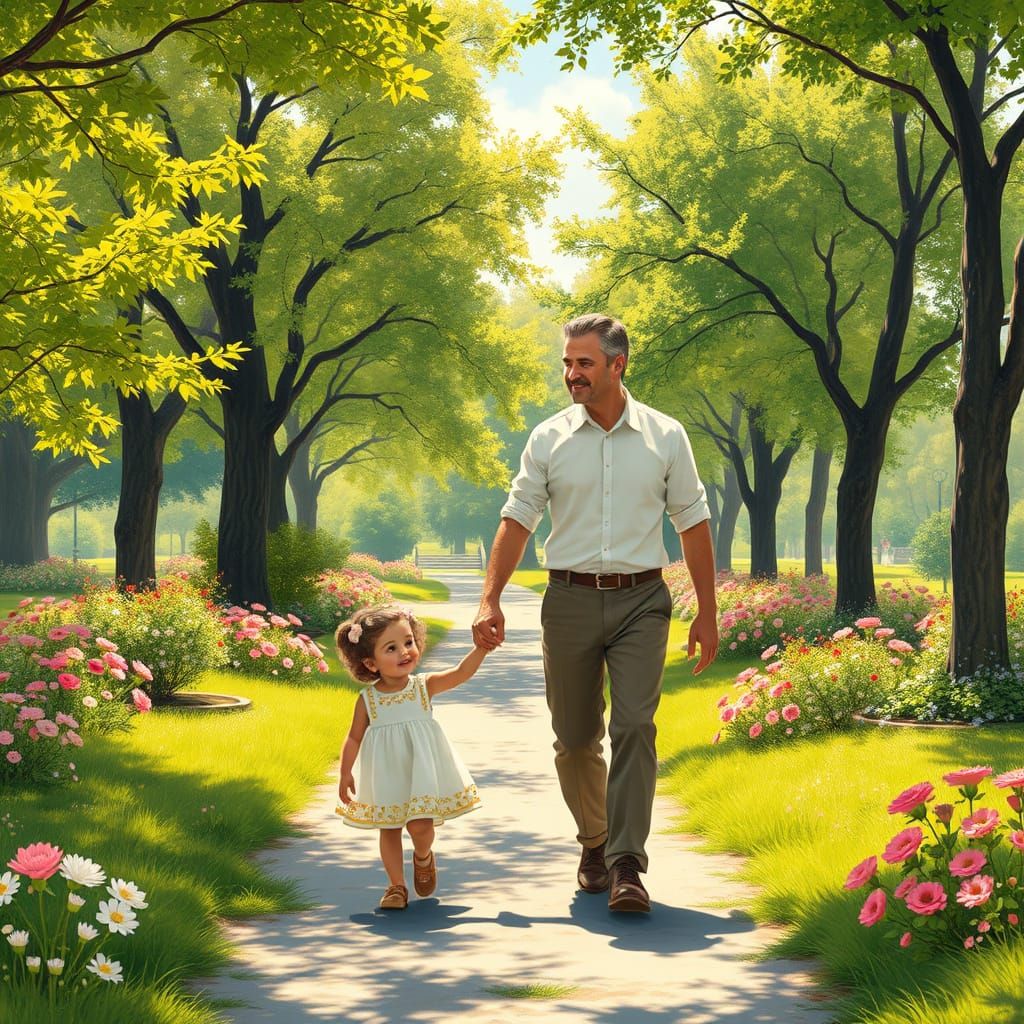 Father and Daughter in Sunny Park, Rockwell Style