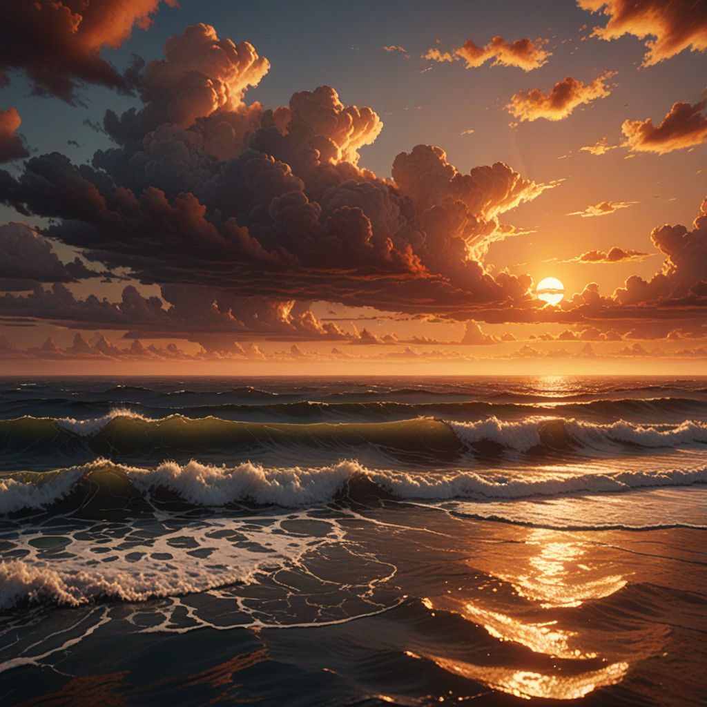 Epic Sunset Over Ocean in Atmospheric Maximalist Style