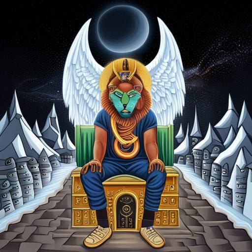 Ra God on Throne with Diamonds in Graffiti Art