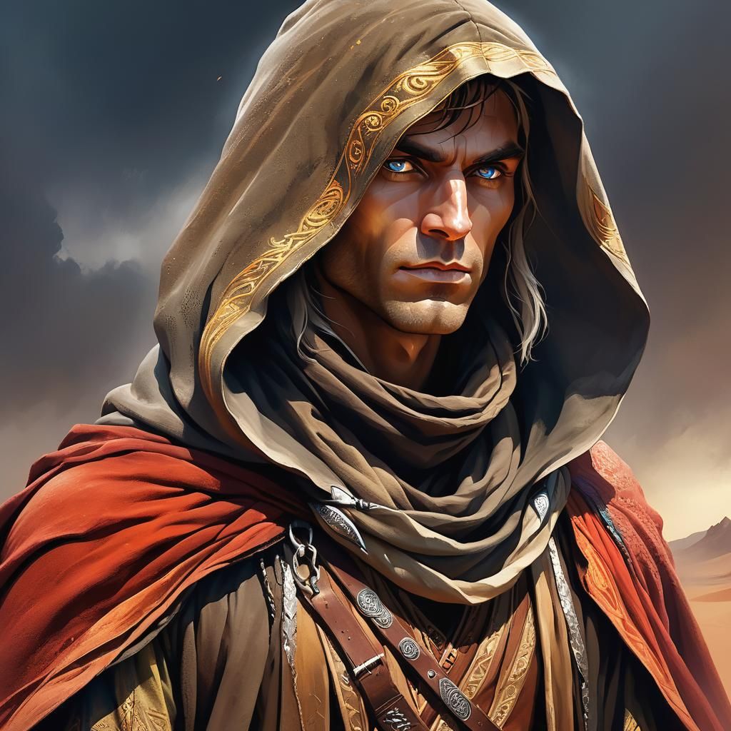 Half-Elf in Sandstorm: Chiaroscuro Digital Painting