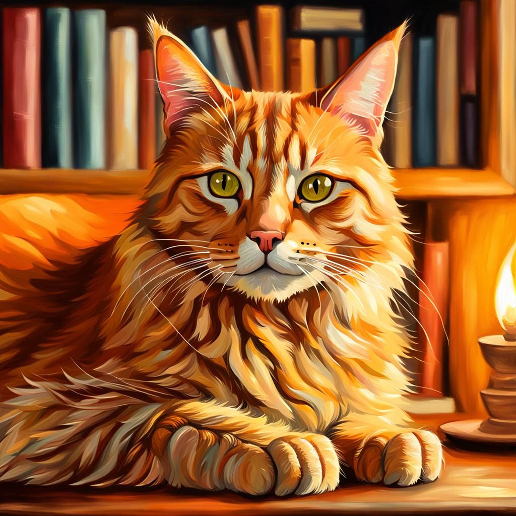 Ginger Cat Portrait in Oil Painting Style