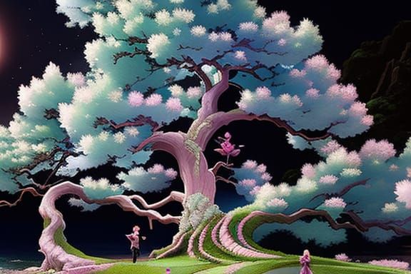 Sakura Plum Tree Concept Art with Overgrowth