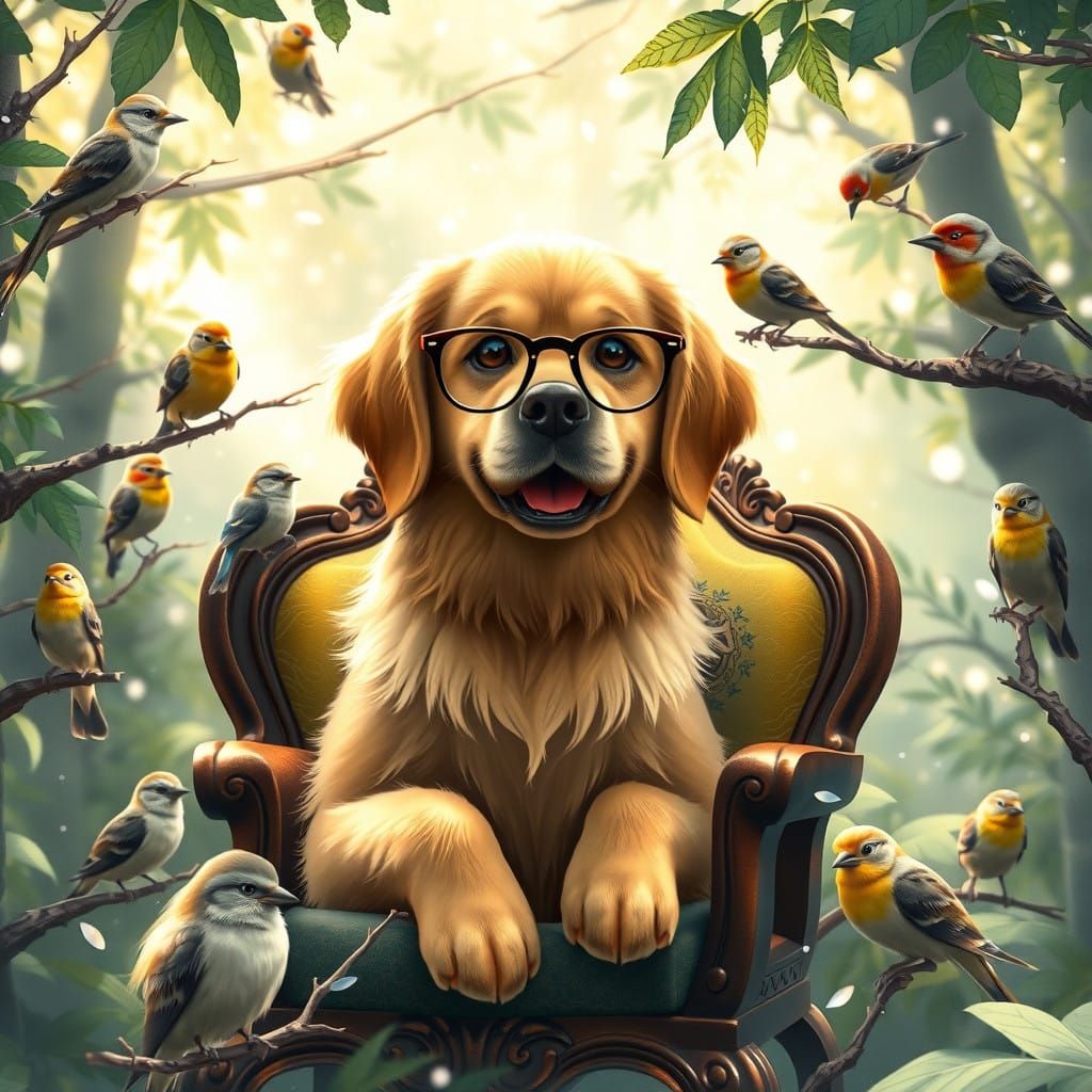 Canine Counselor in a Whimsical Forest Scene, in 3D Anime St...