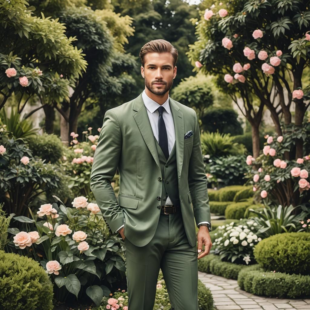 Handsome Man in a Luxury Garden Setting