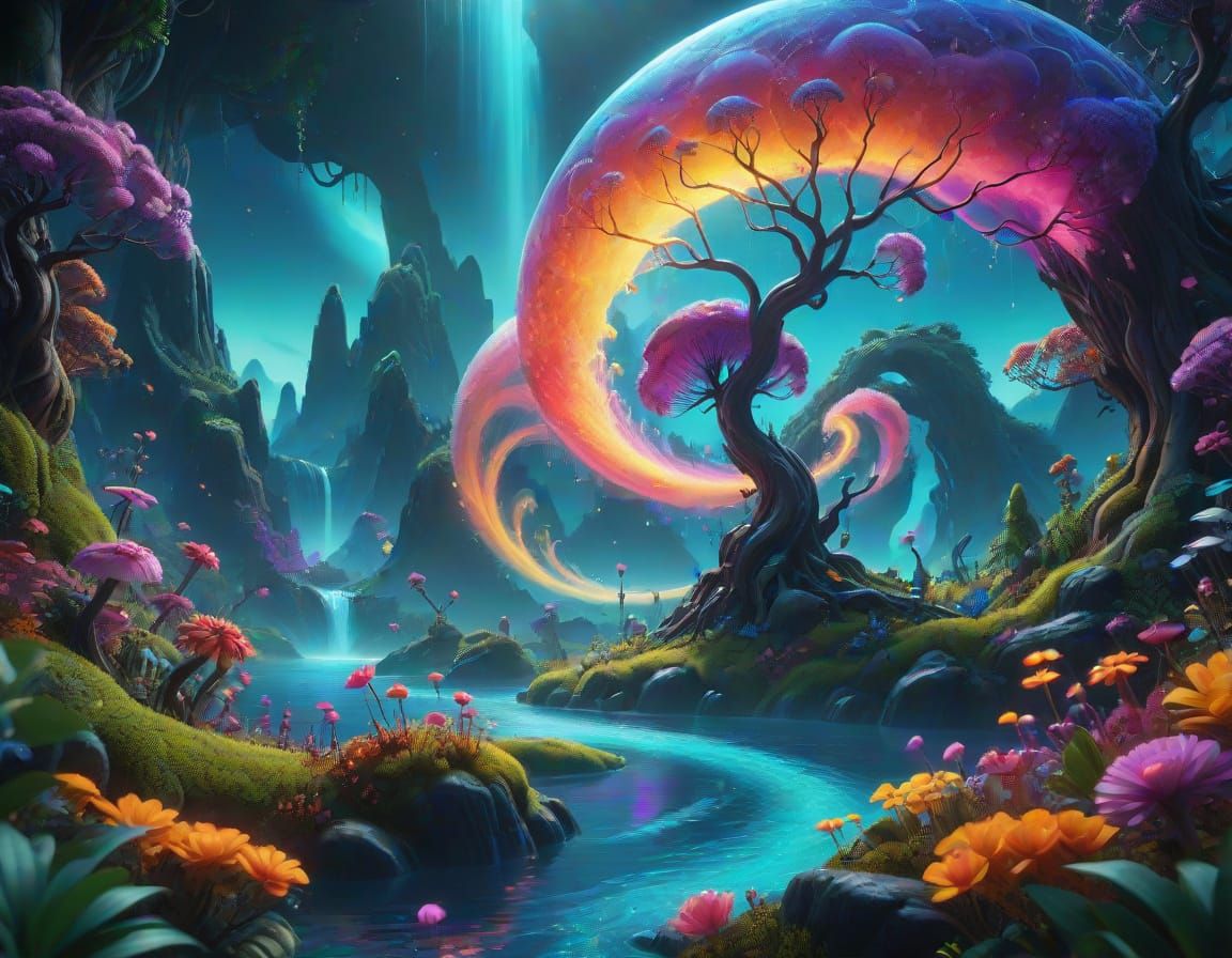 Surreal Cosmic Entity Unfolds from Vibrant Vortex in Dreamli...