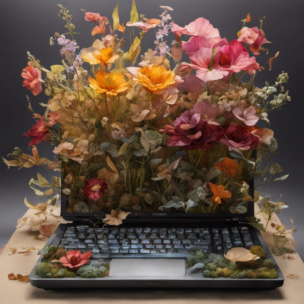 Floral Computer in Digital Watercolor Style