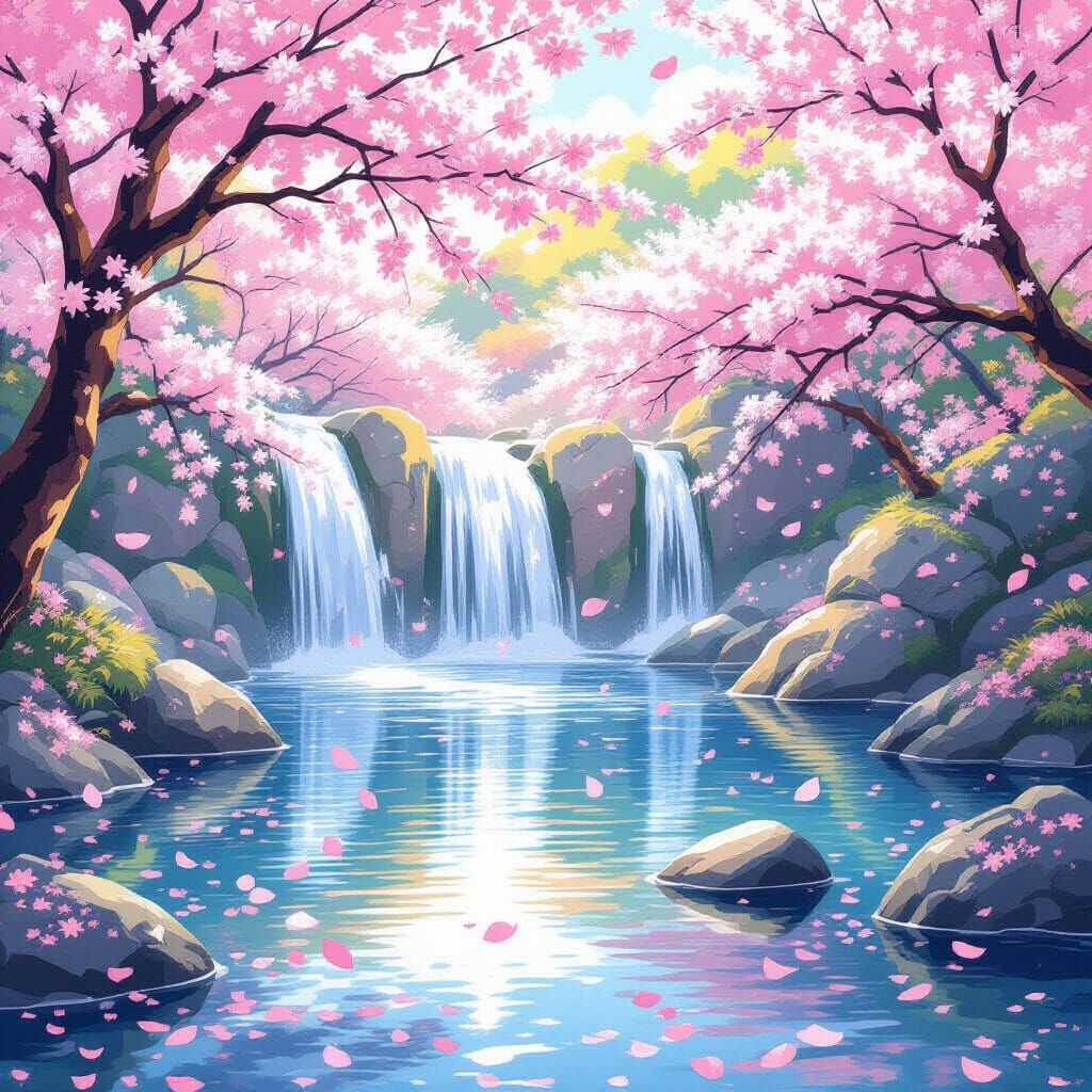 Cherry Blossom Lake: Anime-Style Manga Illustration