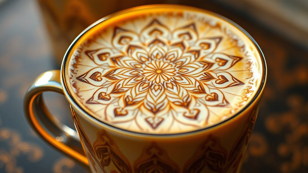 Intricate Mandala Latte Art in Golden Light