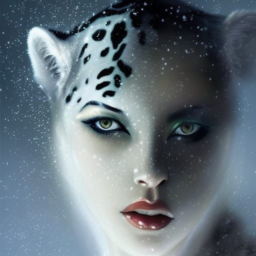 Fantasy Portrait: Woman with Snow Leopard in Kaleidoscope