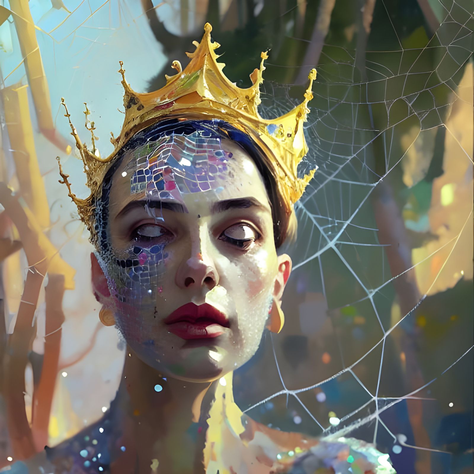 Spiderweb Queen: Hyperdetailed Portrait in Maximalist Style