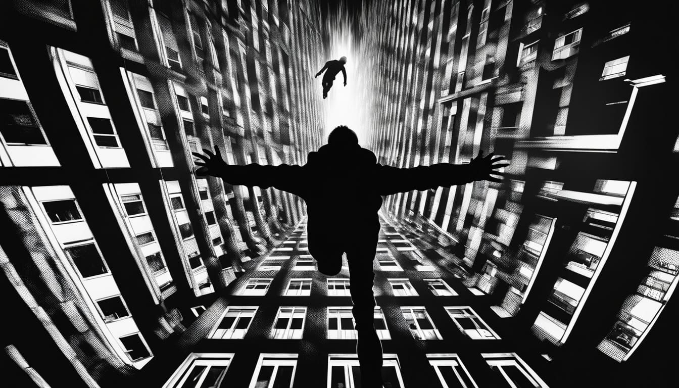 Surreal Vertigo Illusion: Screaming Head in a Skyscraper