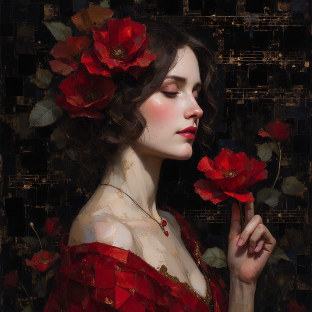 Romantic Portrait of Woman with Roses in Digital Art