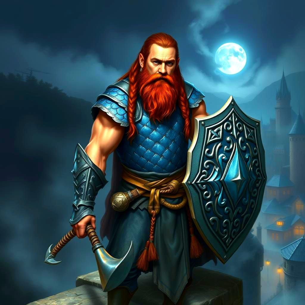 Dwarf Warrior Priest on Castle Wall, Fantasy Art