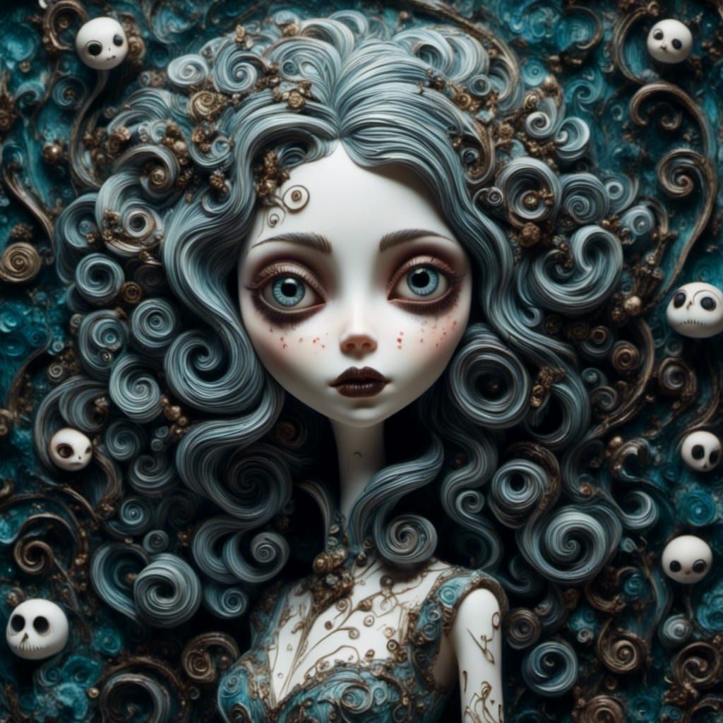 Whimsical Creepy Anime Girl in Eerie Setting