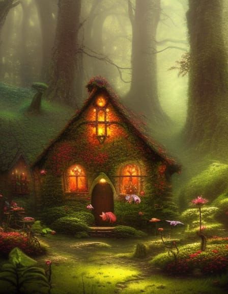 Enchanted Fairy House in Misty Forest