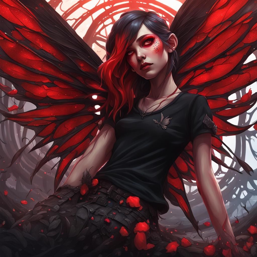 Gothic Red and Black Fairy Sleeping Portrait