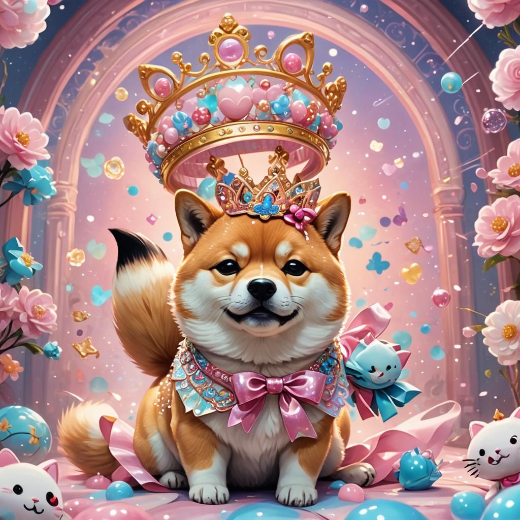 Fantasy Shiba Inu Begging, Digital Art