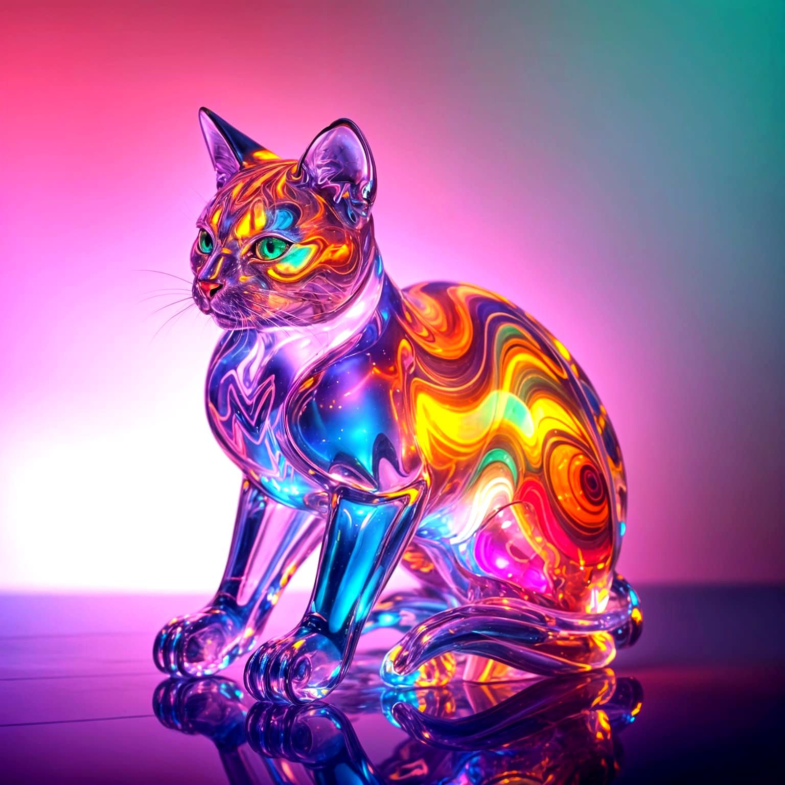 Crystal Cat in Vibrant Psychedelic Hues