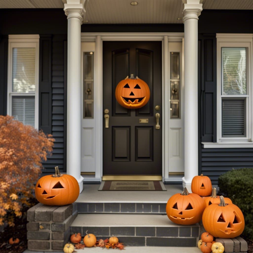 Birkin Bag Jack-O-Lantern on Suburban Porch