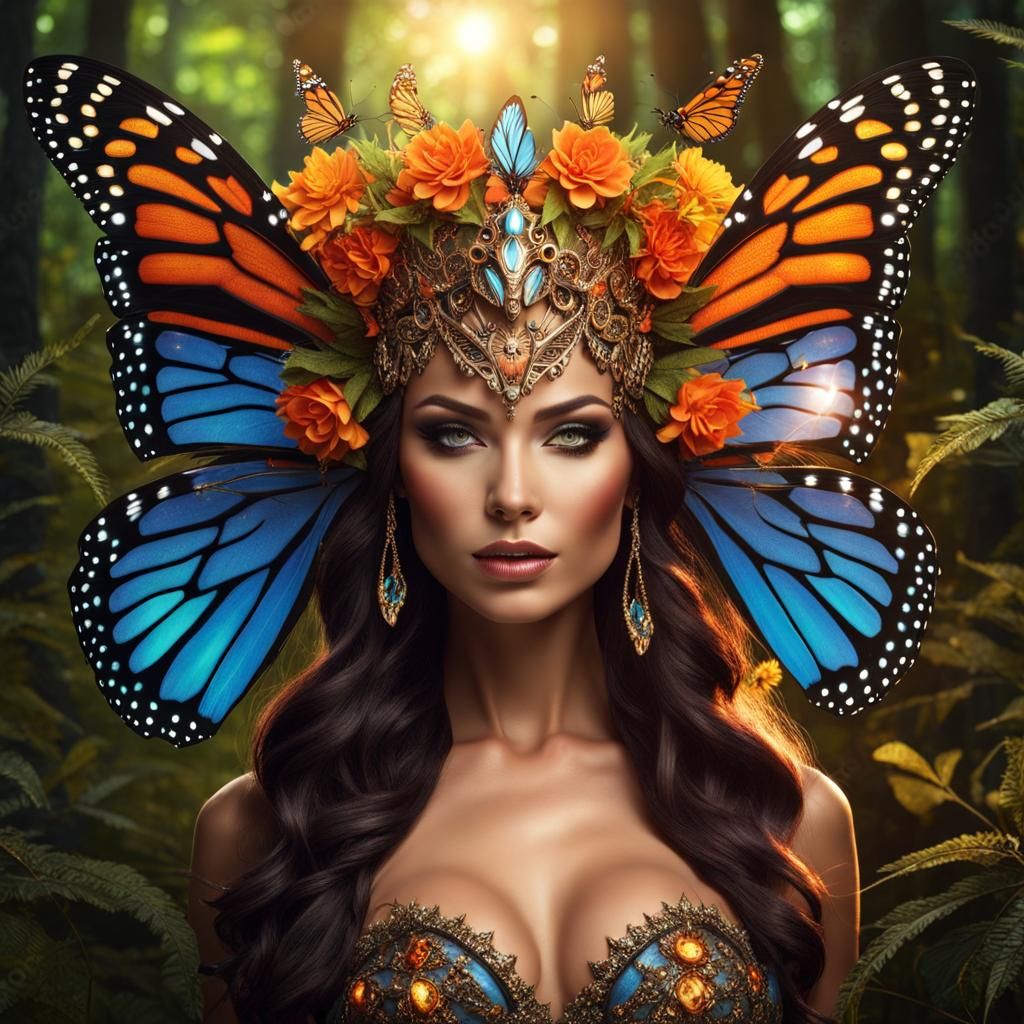Monarch Butterfly Headdress Fairy in Woods