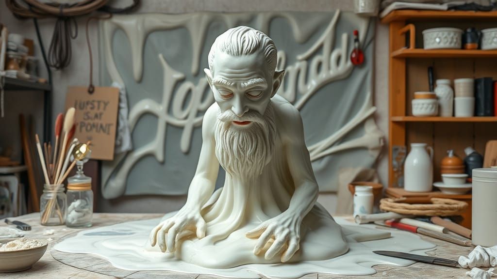 Surreal Melting Wax Sculpture in Studio