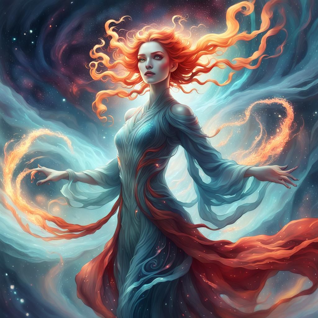 Wind Elemental in Cosmic Art Nouveau Style