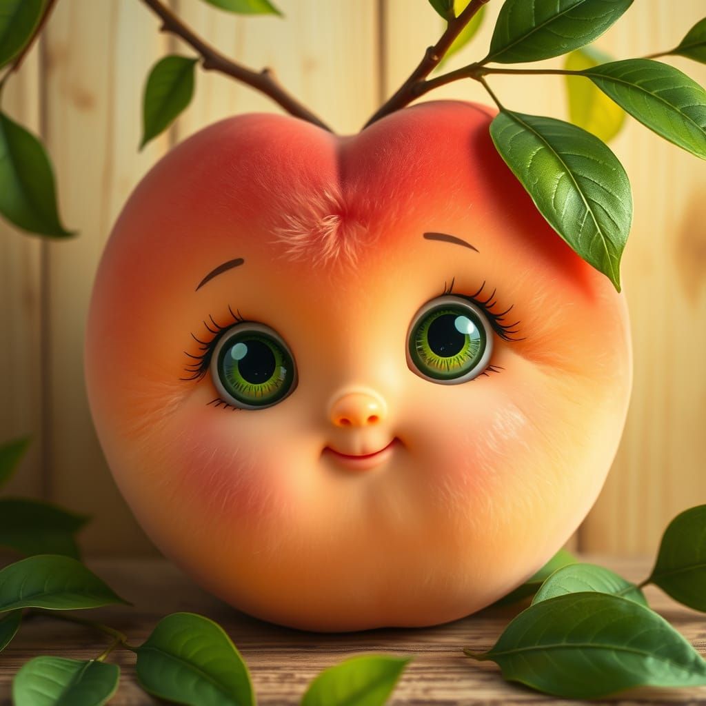 Cherubic Peach in Vibrant Still-Life Style