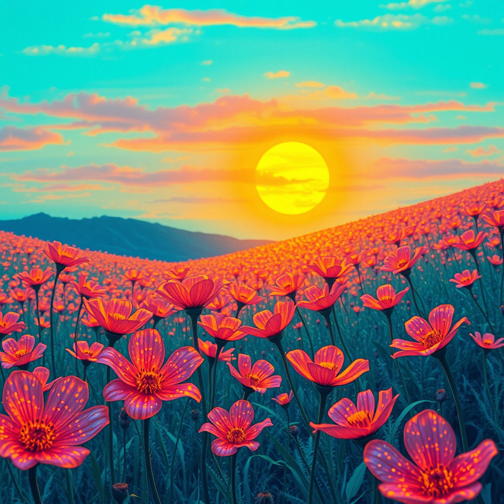 Bioluminescent Alien Flowers in Pointillist Fauvism Style