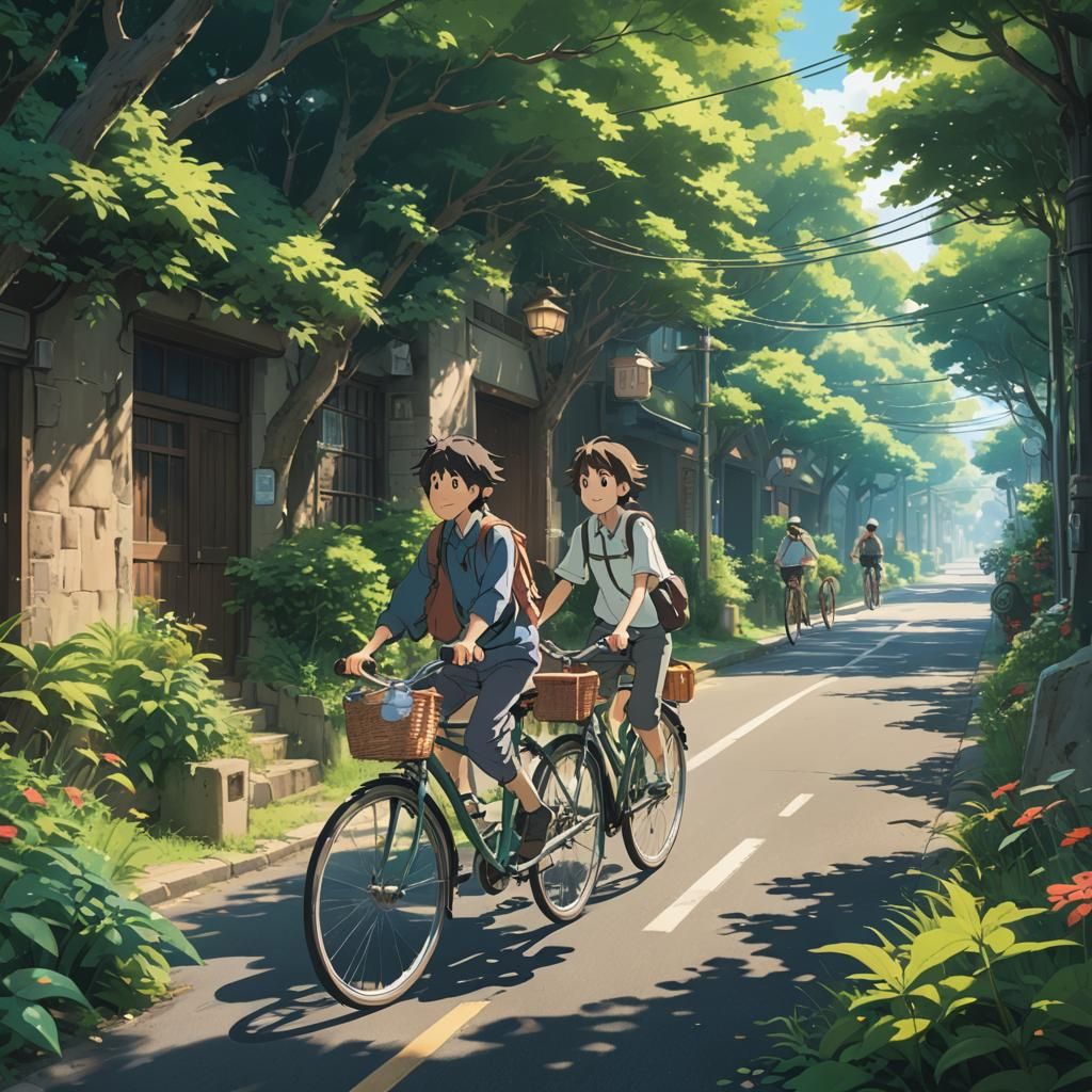 Anime Bicycle Ride in Studio Ghibli Style