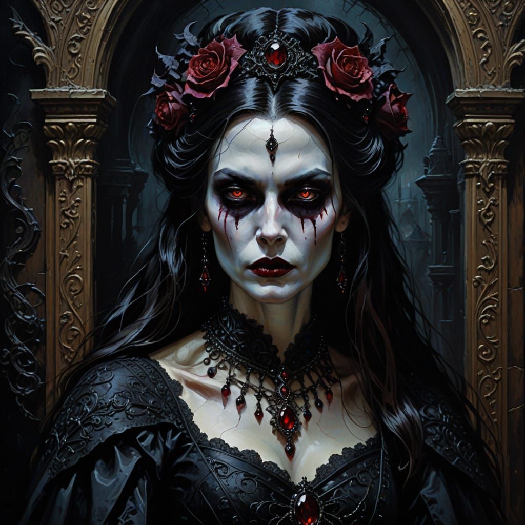 Vampire Queen Portrait in Textured Impasto Oil Painting