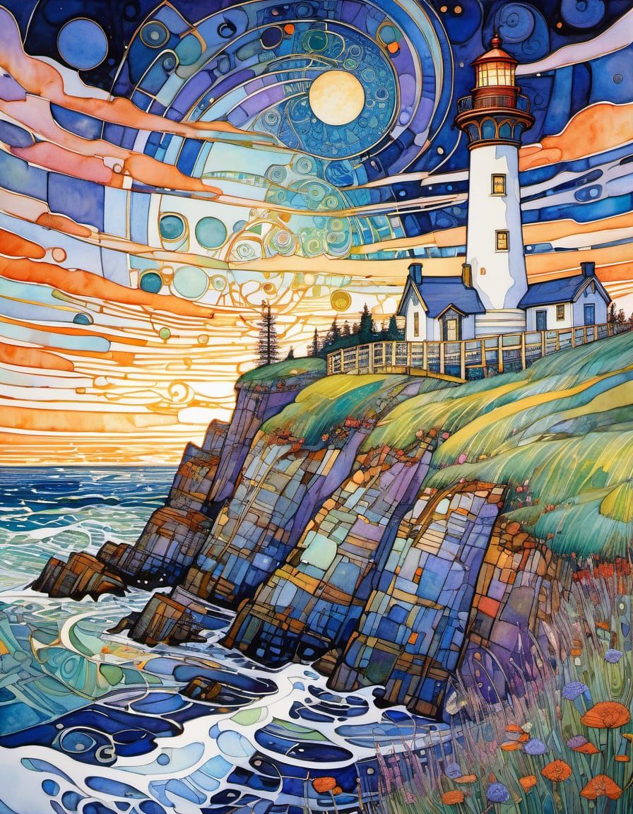 Lighthouse in Art Nouveau Style