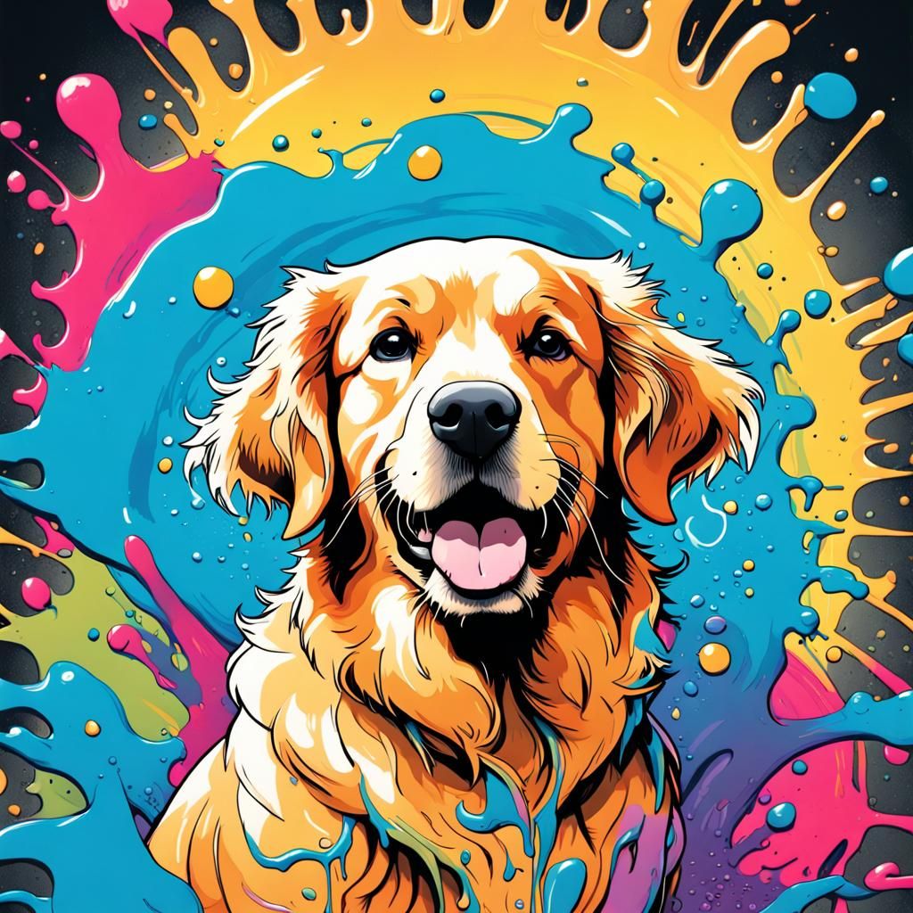 Golden Retriever Comic Book Cover Art