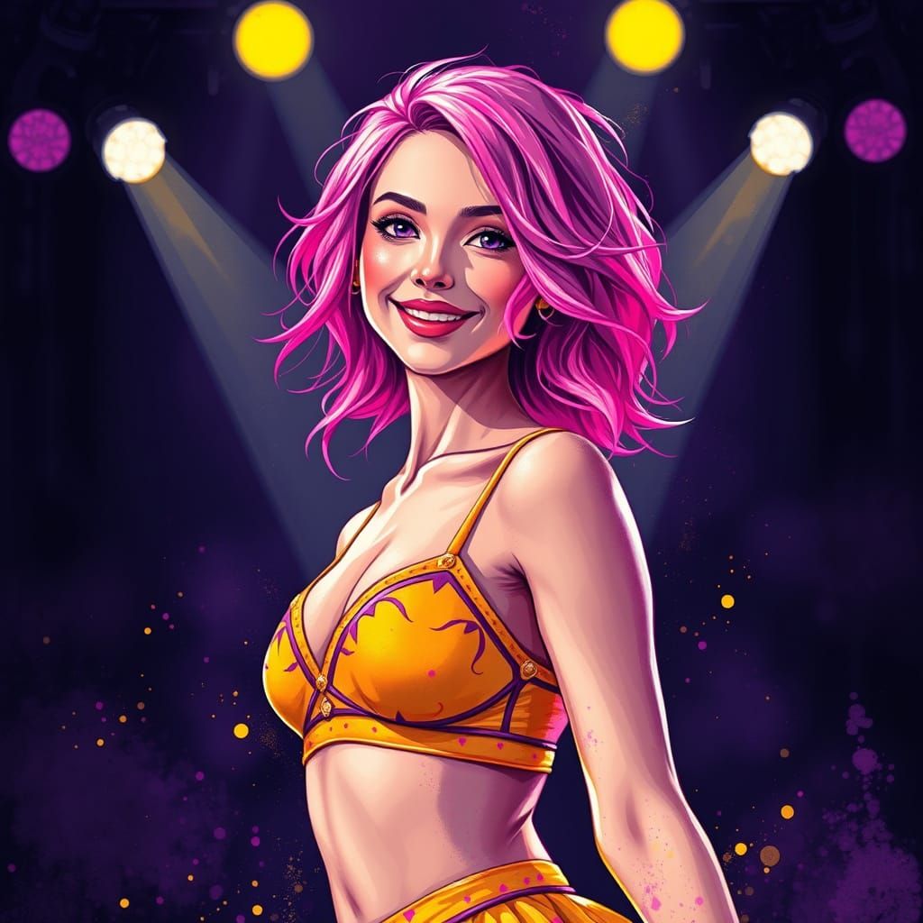 Vibrant Pink-Haired Dancer in Alcohol Ink Style