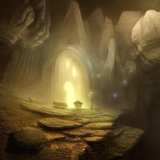 Treasure Cave on a Beach, Matte Painting Style
