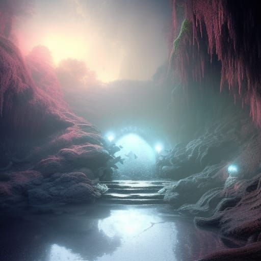 Beach Cave with Treasure: A Digital Matte Painting