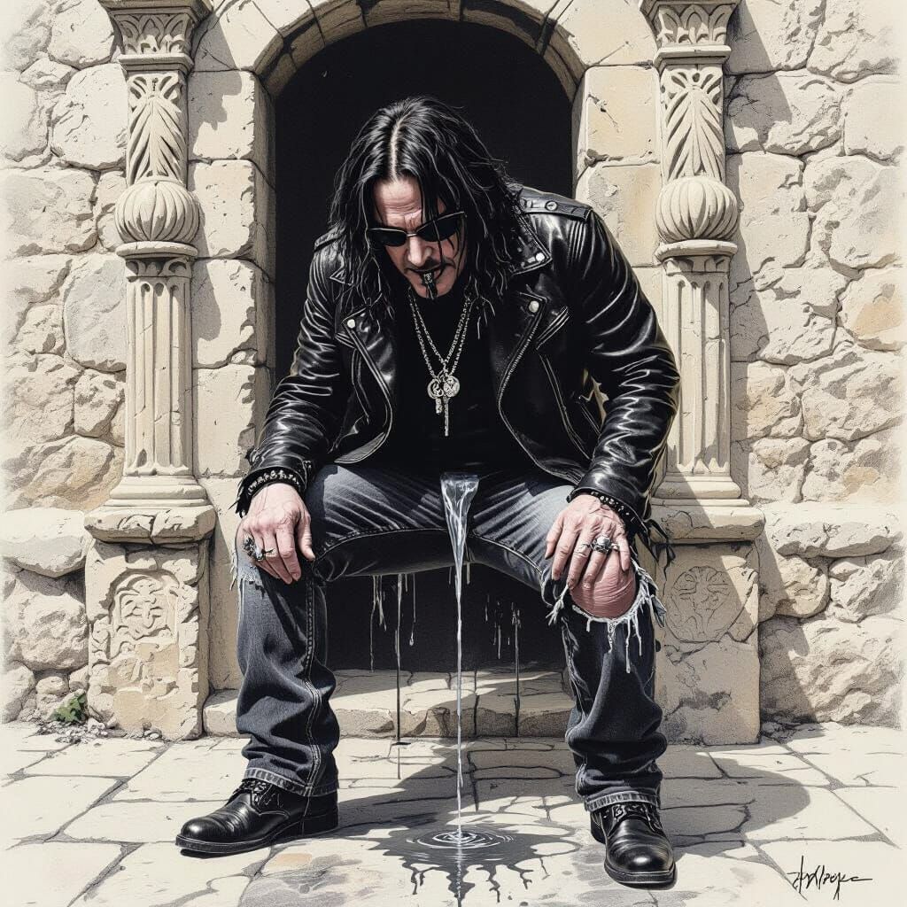 Ozzy Osbourne at the Alamo: A Dark Charcoal Drawing