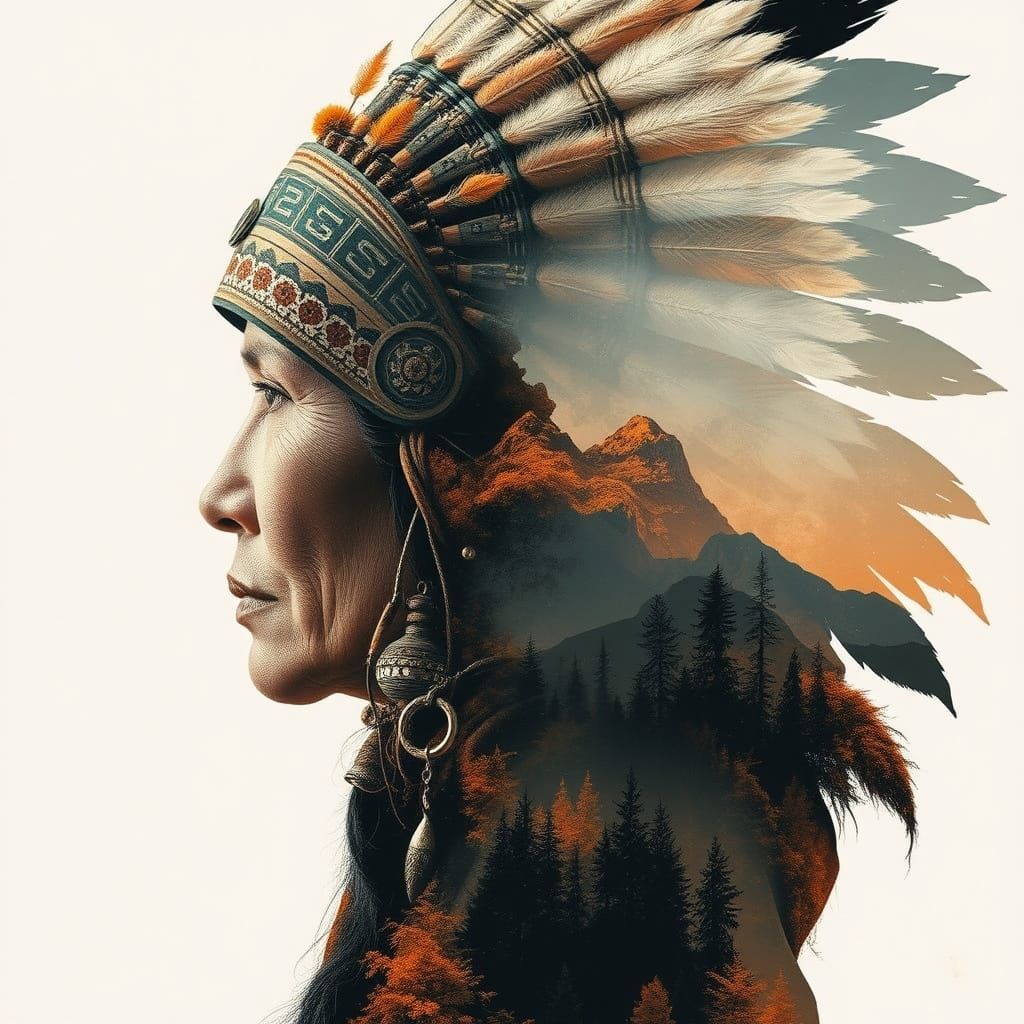 Double exposure photography; side profile portrait of a double exposur...