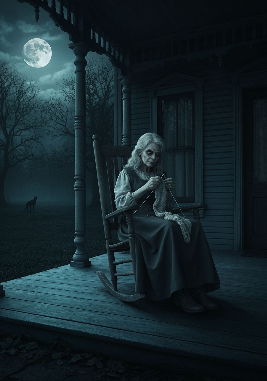 Eerie Old Woman Knitting at Haunted Victorian Mansion