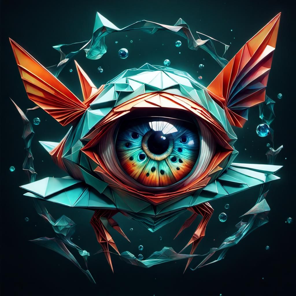 Glass Origami Eye: Dark Fantasy Digital Art