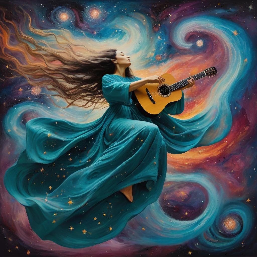 Ethereal Woman in Cosmic Nebula, Surrealist Painting